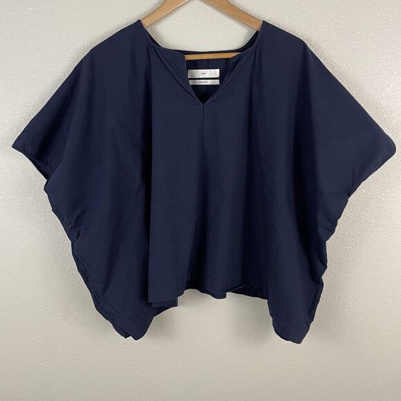 Smock Made In Japan Blue Cotton Wool Blend Boxy Oversized Notch Neck Lagenlook - Picture 1 of 5